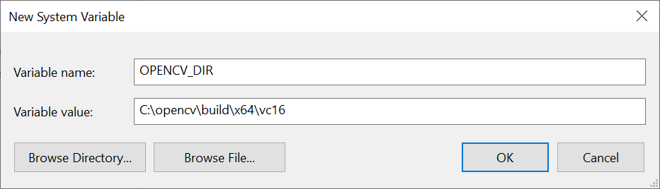 Create system variable "OPENCV_DIR"